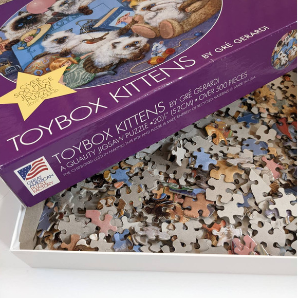 Vintage Jigsaw Puzzle Toybox Kittens Great American Puzzle Factory 500+ Pieces - Picture 6 of 8